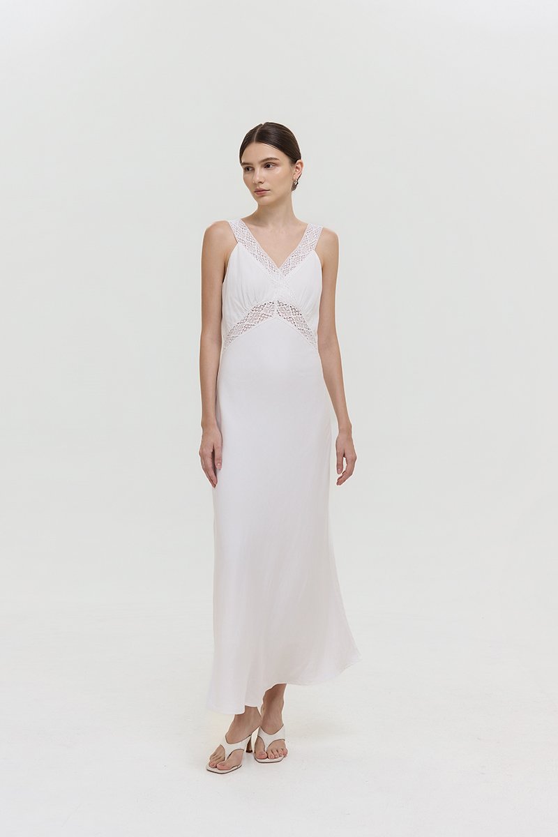 PAULINA LACE TRIM MAXI LINEN DRESS