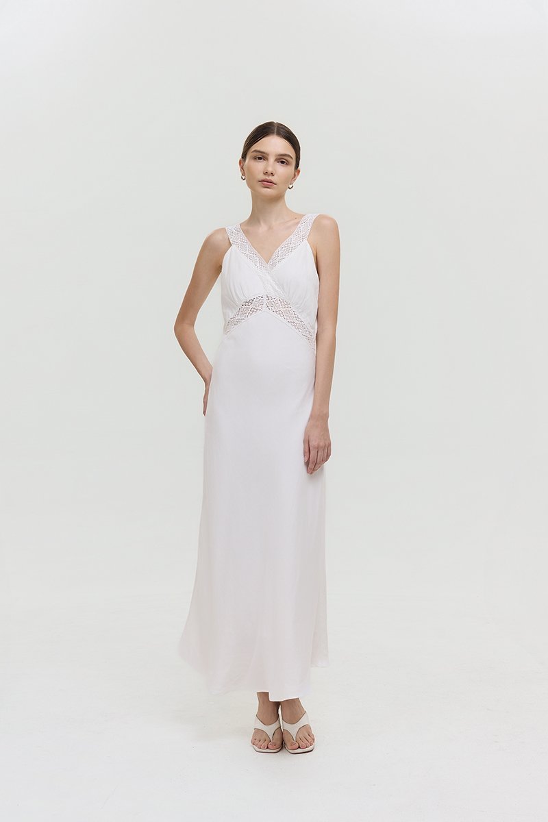 PAULINA LACE TRIM MAXI LINEN DRESS