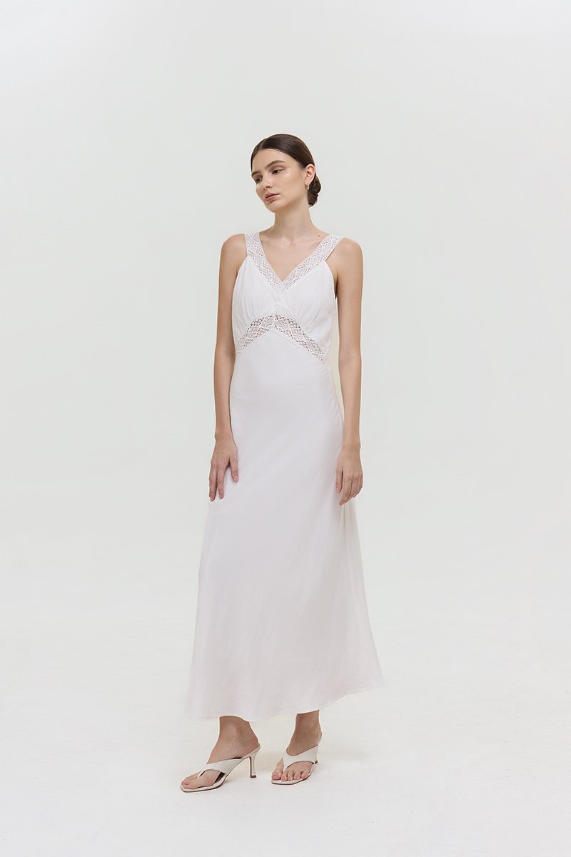 PAULINA LACE TRIM MAXI LINEN DRESS