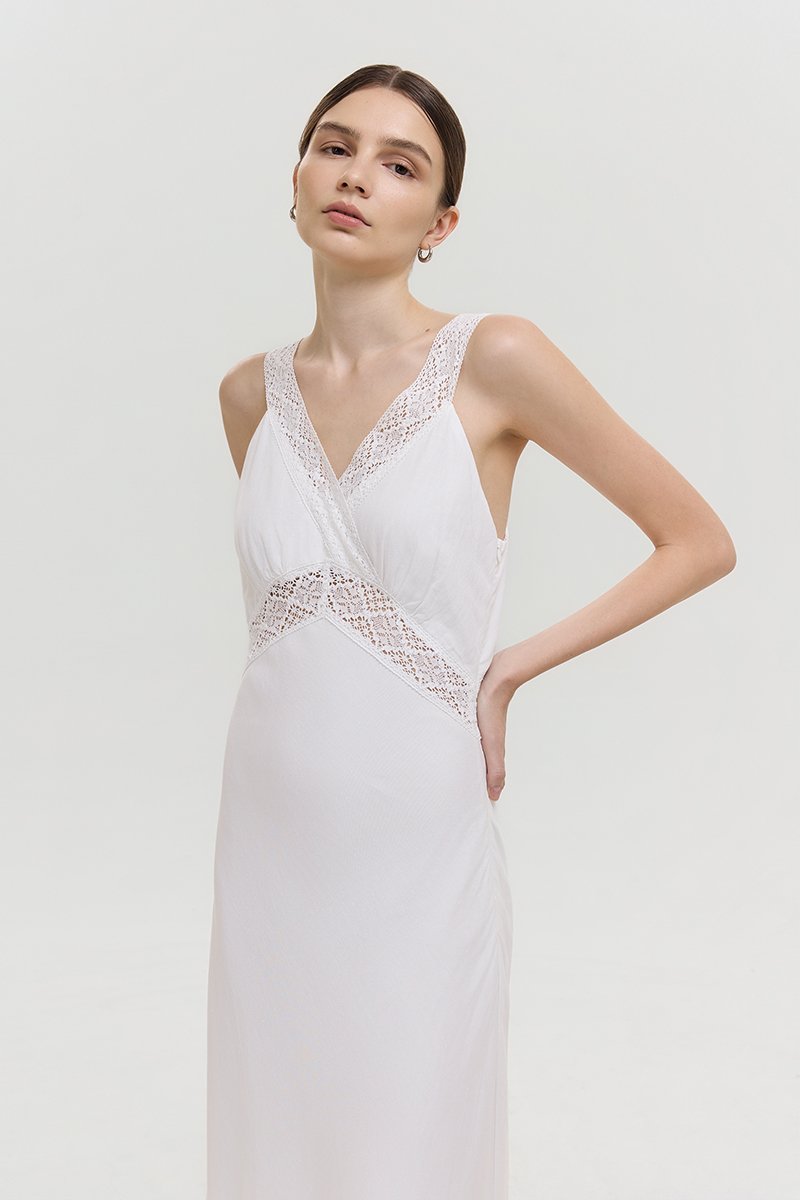 PAULINA LACE TRIM MAXI LINEN DRESS