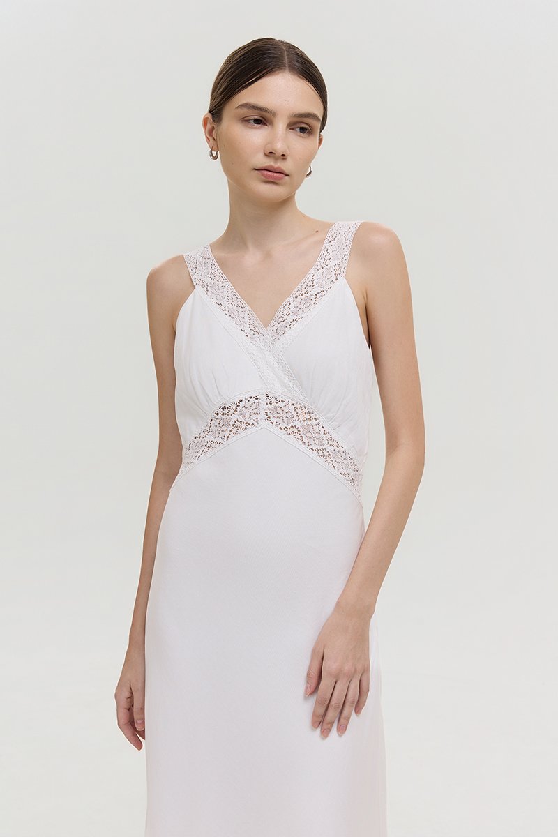 PAULINA LACE TRIM MAXI LINEN DRESS