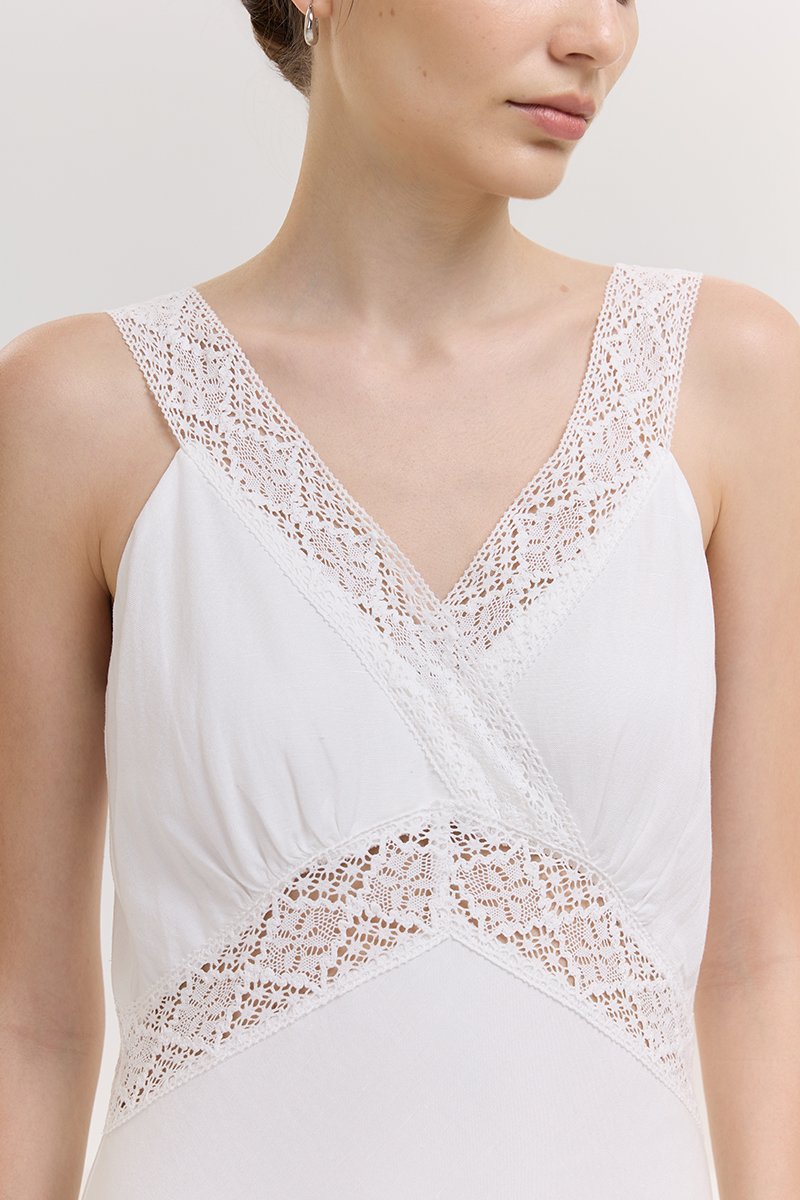 PAULINA LACE TRIM MAXI LINEN DRESS