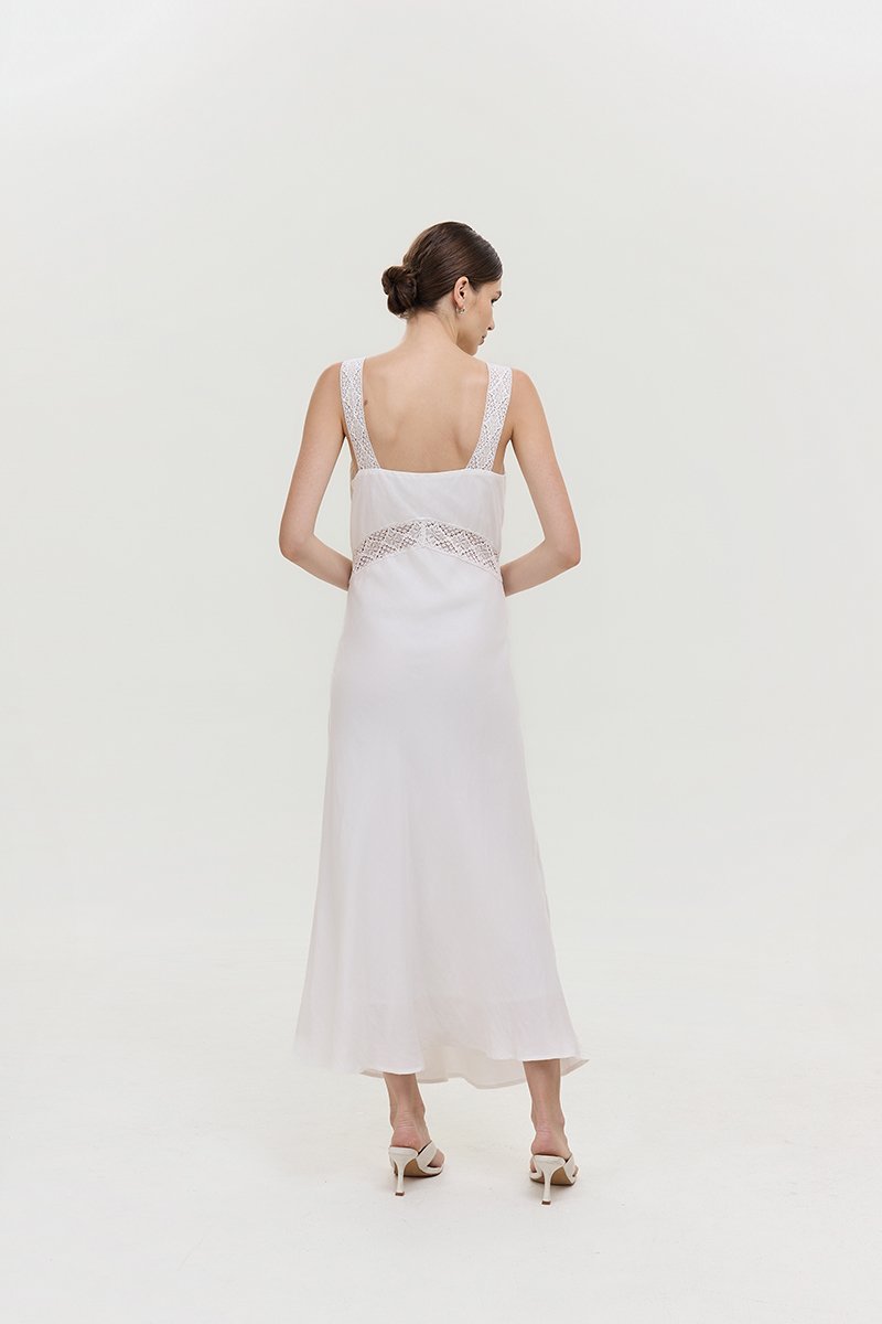 PAULINA LACE TRIM MAXI LINEN DRESS