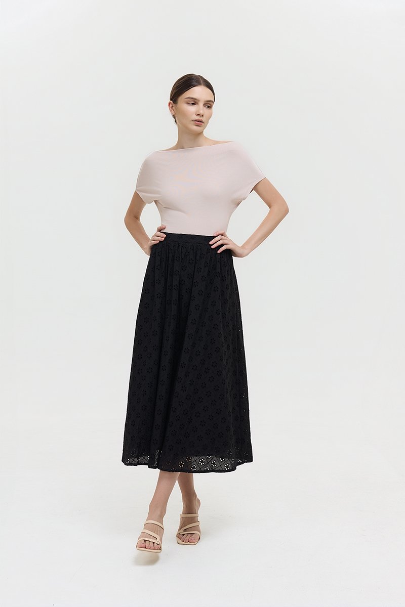 REISS EMBROIDERD FLARE MAXI SKIRT