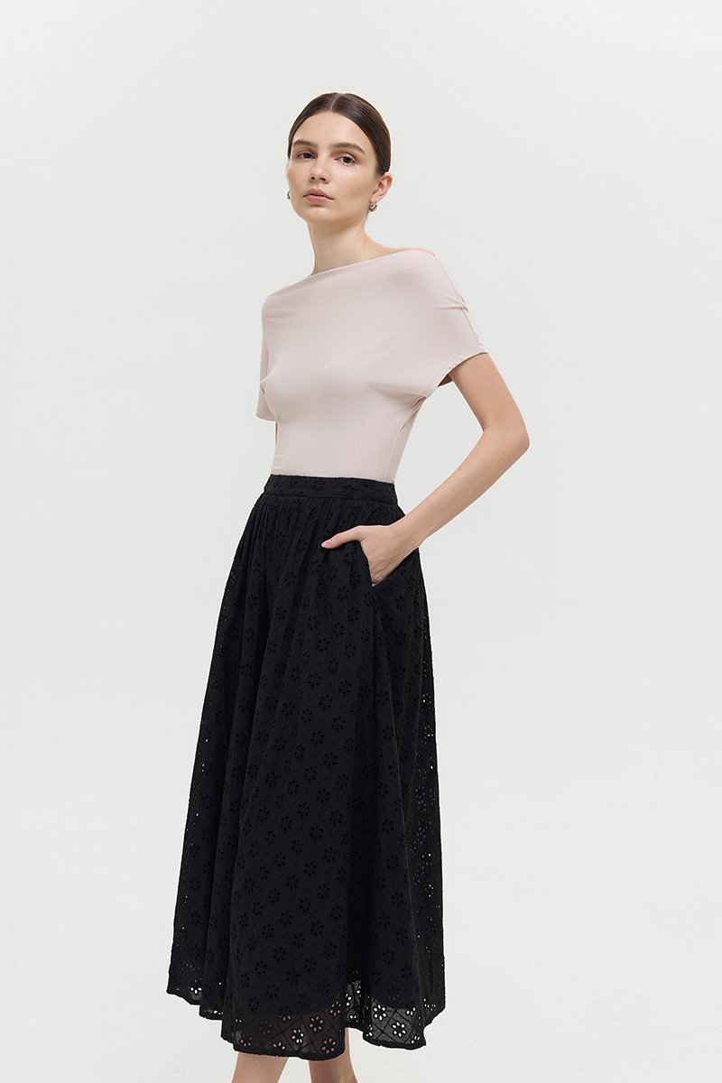 REISS EMBROIDERD FLARE MAXI SKIRT