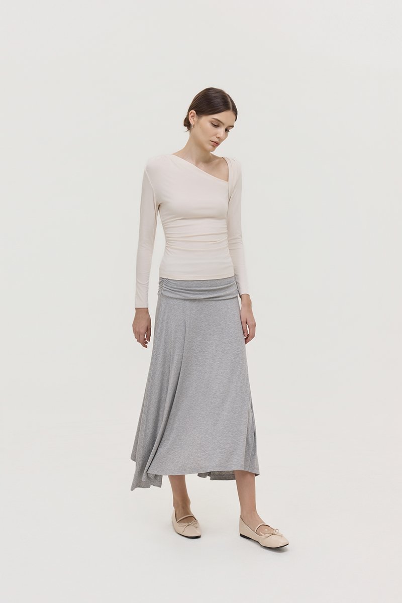 LORAH RUCHE WAIST MIDI SKIRT