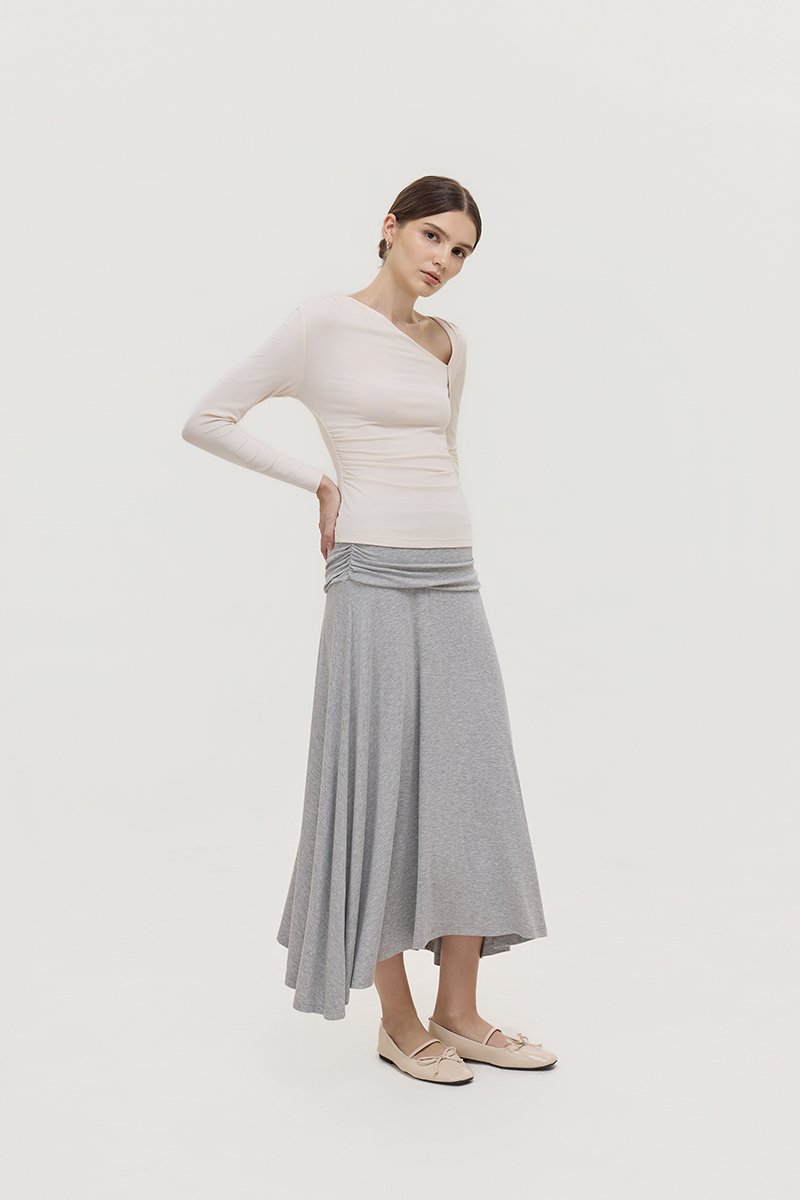 LORAH RUCHE WAIST MIDI SKIRT