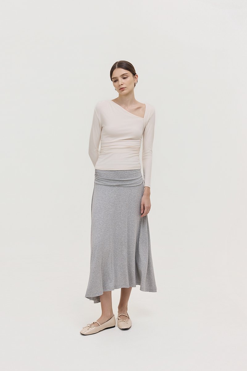 LORAH RUCHE WAIST MIDI SKIRT
