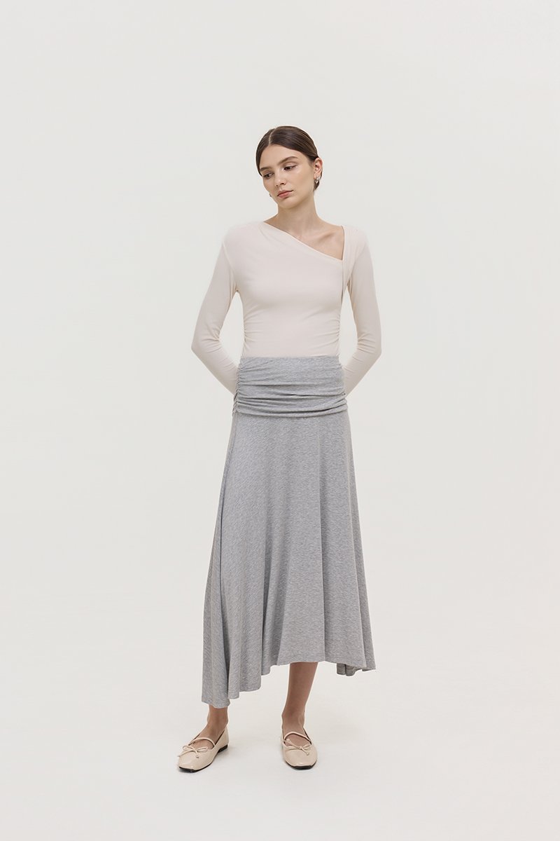 LORAH RUCHE WAIST MIDI SKIRT