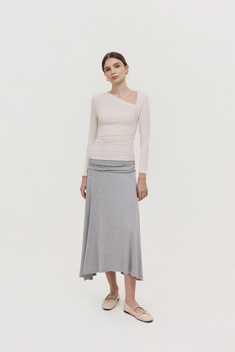 LORAH RUCHE WAIST MIDI SKIRT