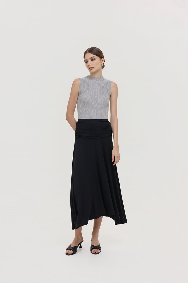 LORAH RUCHE WAIST MIDI SKIRT
