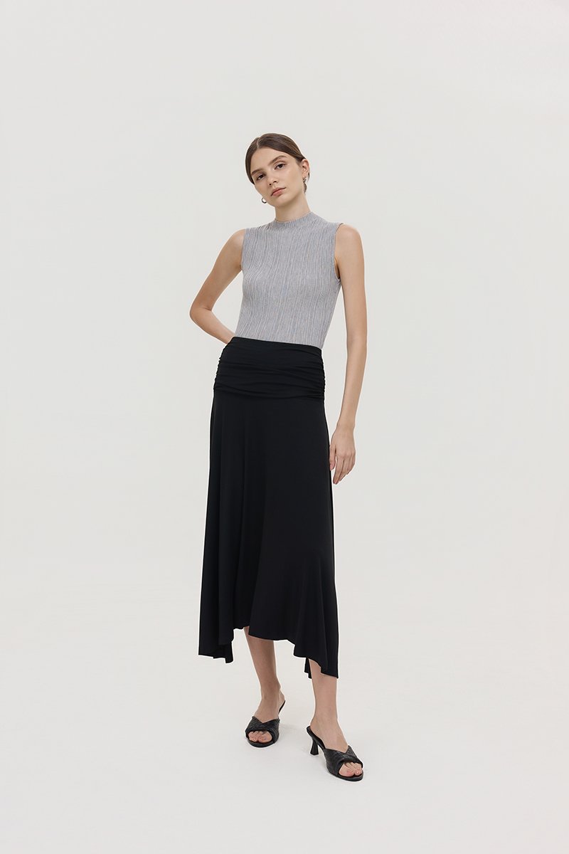 LORAH RUCHE WAIST MIDI SKIRT