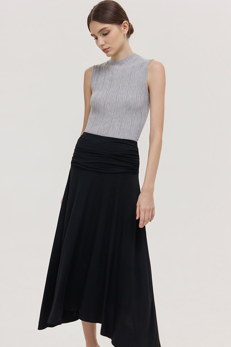 LORAH RUCHE WAIST MIDI SKIRT