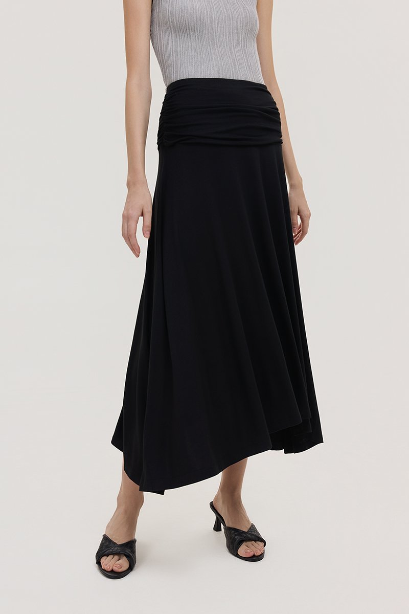 LORAH RUCHE WAIST MIDI SKIRT