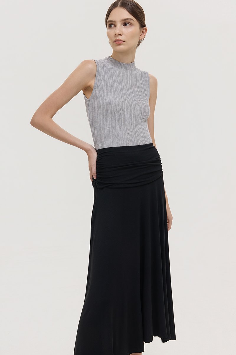 LORAH RUCHE WAIST MIDI SKIRT