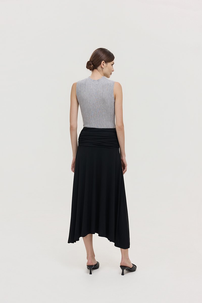 LORAH RUCHE WAIST MIDI SKIRT
