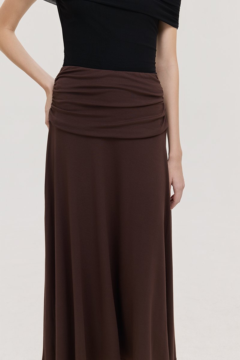 LORAH RUCHE WAIST MIDI SKIRT