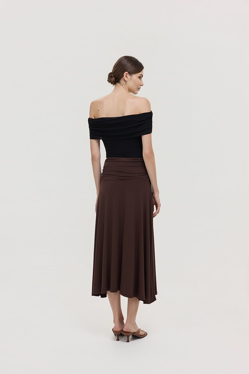 LORAH RUCHE WAIST MIDI SKIRT
