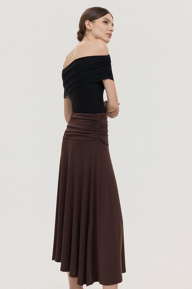 LORAH RUCHE WAIST MIDI SKIRT