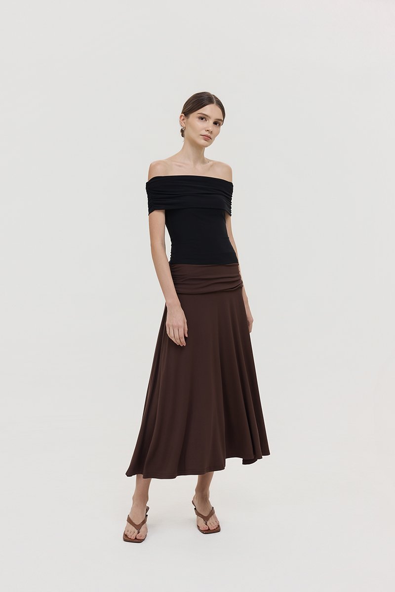LORAH RUCHE WAIST MIDI SKIRT