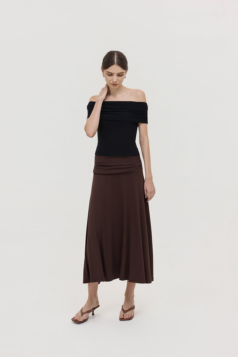 LORAH RUCHE WAIST MIDI SKIRT
