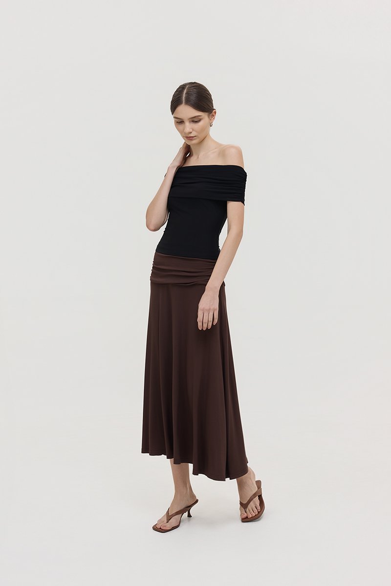 LORAH RUCHE WAIST MIDI SKIRT