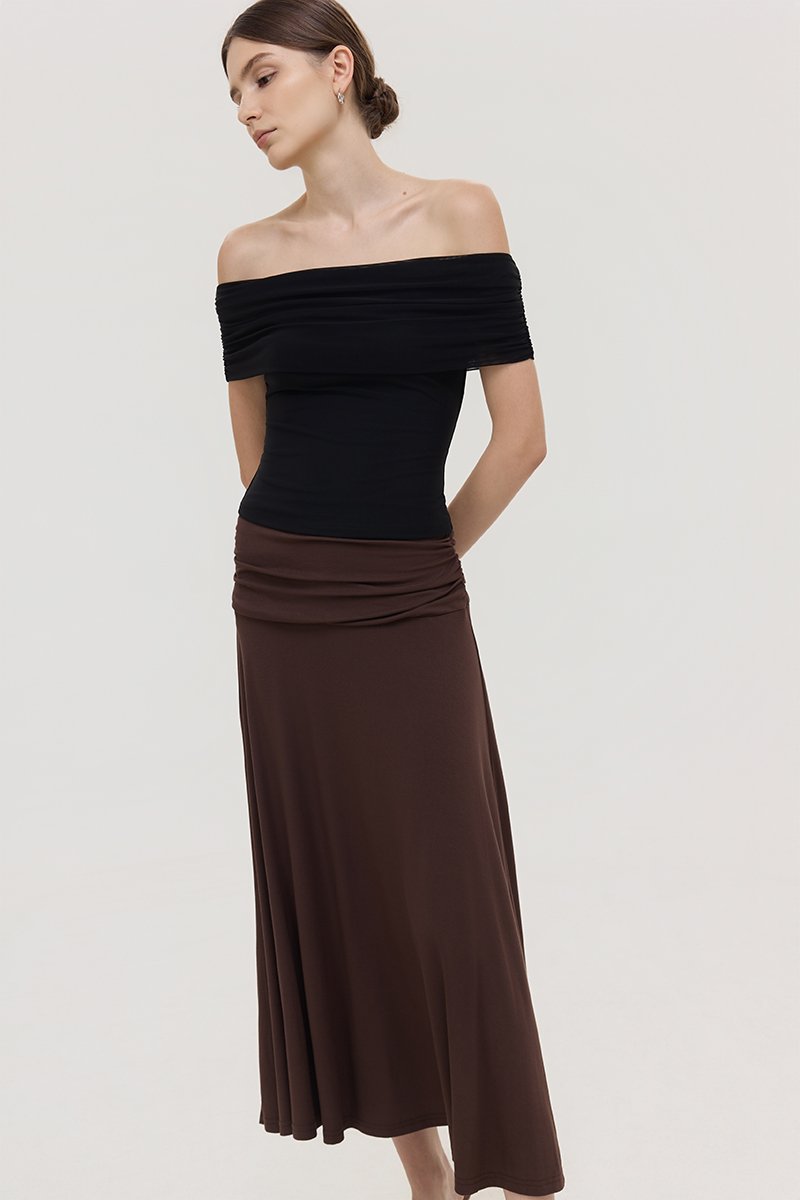 LORAH RUCHE WAIST MIDI SKIRT
