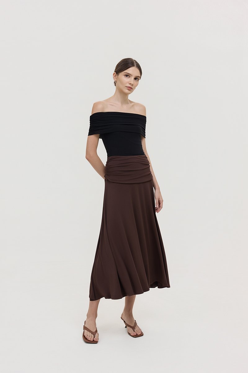 LORAH RUCHE WAIST MIDI SKIRT