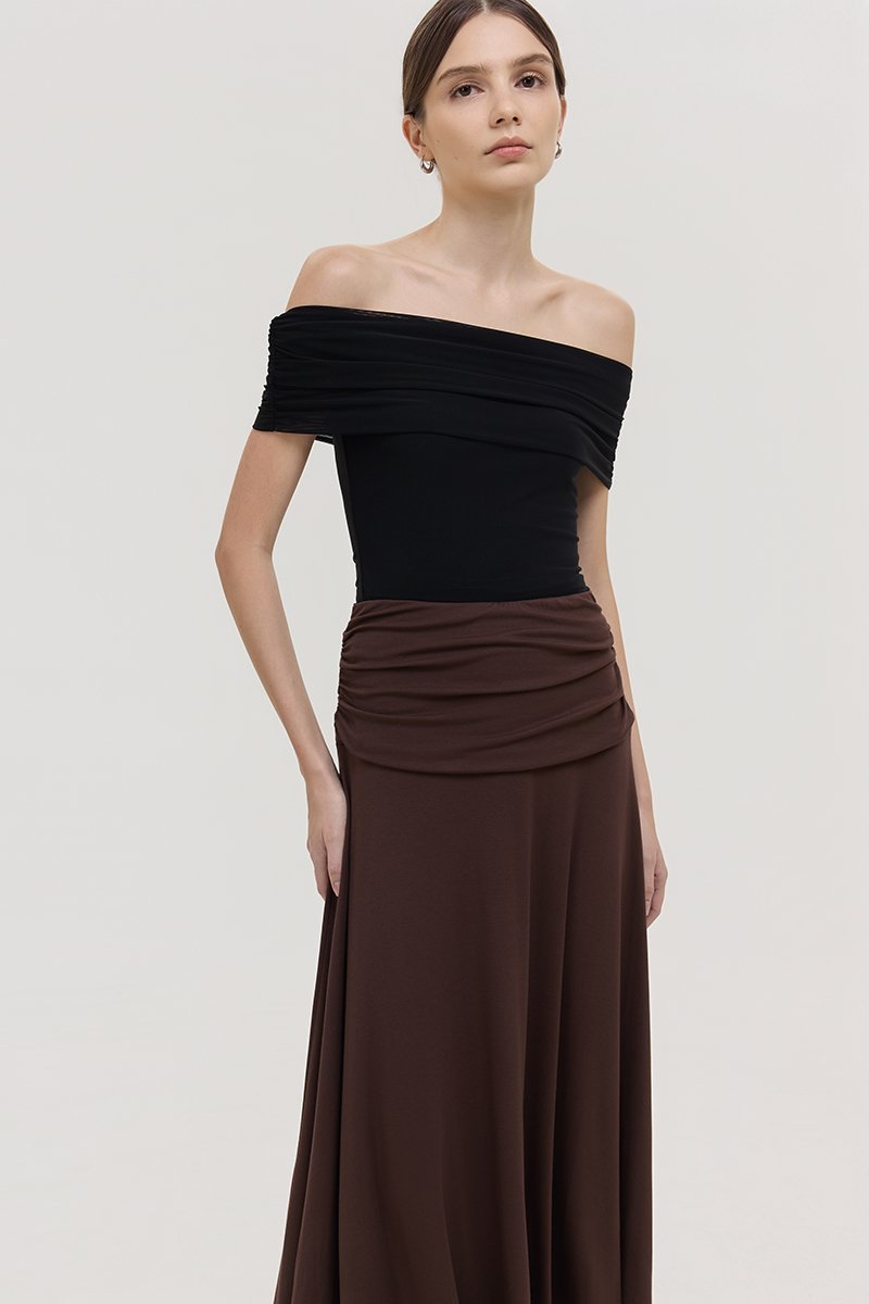 LORAH RUCHE WAIST MIDI SKIRT