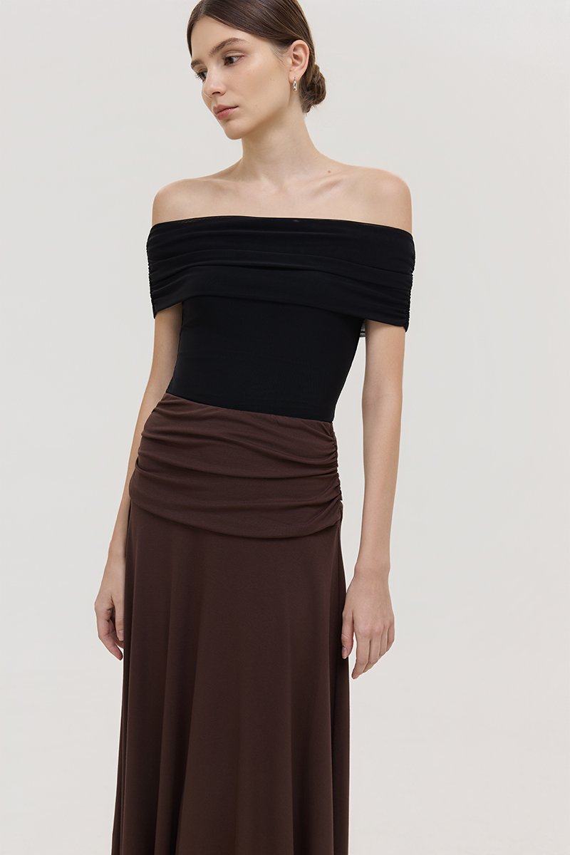 LORAH RUCHE WAIST MIDI SKIRT