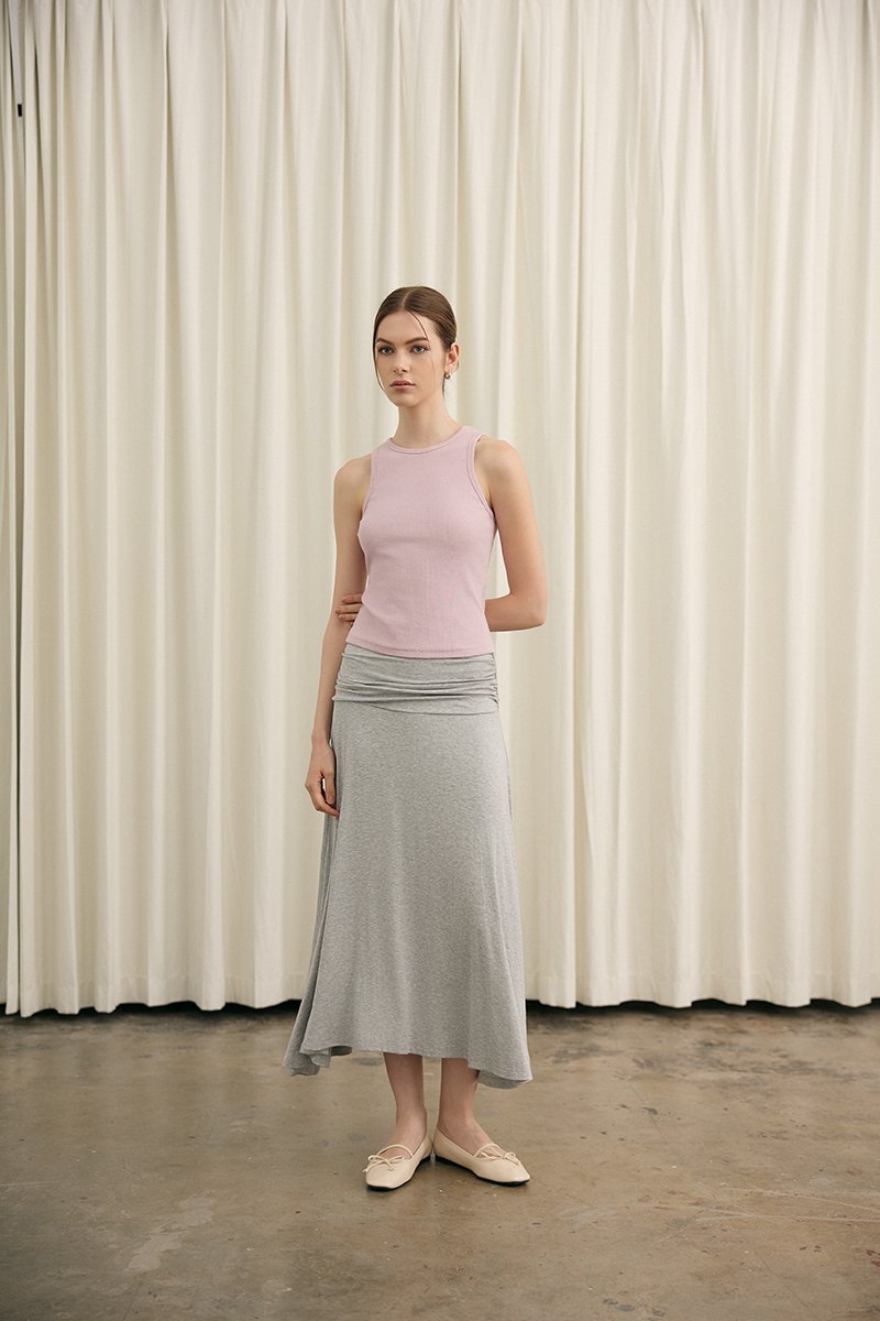 LORAH RUCHE WAIST MIDI SKIRT
