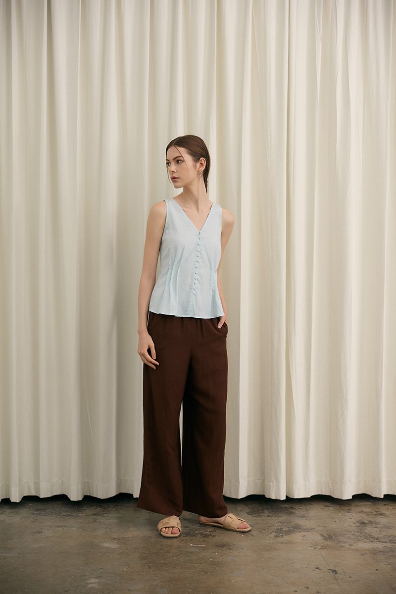 DIONNE DRAWSTRING WIDE LEG LINEN PANTS