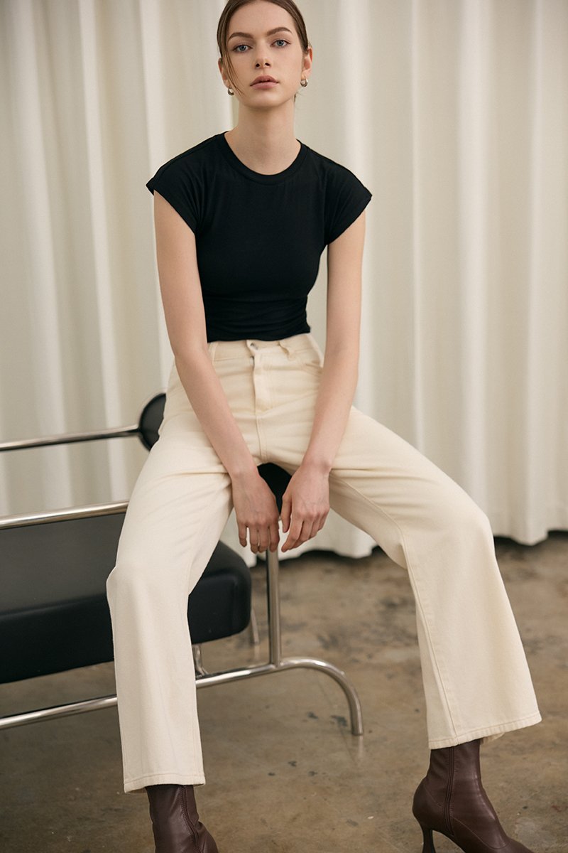 EDDIE CAP SLEEVE RUCHED TEE