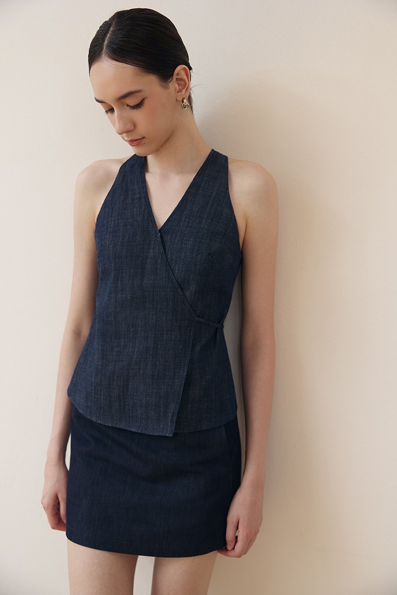 CAMILA WRAP LINEN DENIM TOP