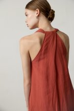 RYLENE LINEN HALTER TRAPEZE DRESS W SASH