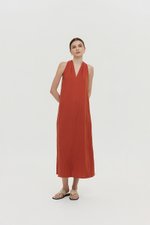 RYLENE LINEN HALTER TRAPEZE DRESS W SASH