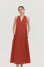 RYLENE LINEN HALTER TRAPEZE DRESS W SASH