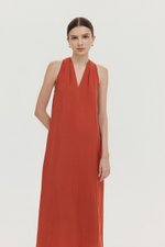 RYLENE LINEN HALTER TRAPEZE DRESS W SASH