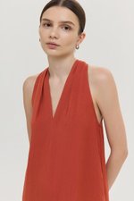 RYLENE LINEN HALTER TRAPEZE DRESS W SASH
