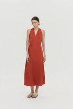 RYLENE LINEN HALTER TRAPEZE DRESS W SASH