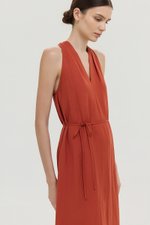 RYLENE LINEN HALTER TRAPEZE DRESS W SASH