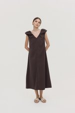 WYLENE PUFF SHOULDER MIDI DRESS