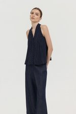 LORIE HALTER STRIPE LINEN TOP