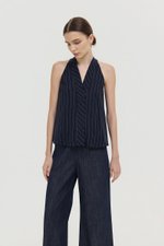 LORIE HALTER STRIPE LINEN TOP