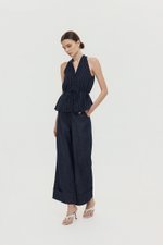LORIE HALTER STRIPE LINEN TOP