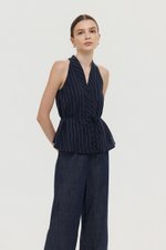 LORIE HALTER STRIPE LINEN TOP