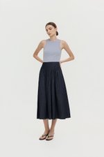 BROOKLYN PIN TUCK DENIM MIDI SKIRT