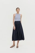 BROOKLYN PIN TUCK DENIM MIDI SKIRT