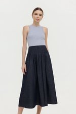 BROOKLYN PIN TUCK DENIM MIDI SKIRT