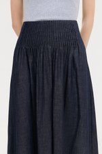 BROOKLYN PIN TUCK DENIM MIDI SKIRT